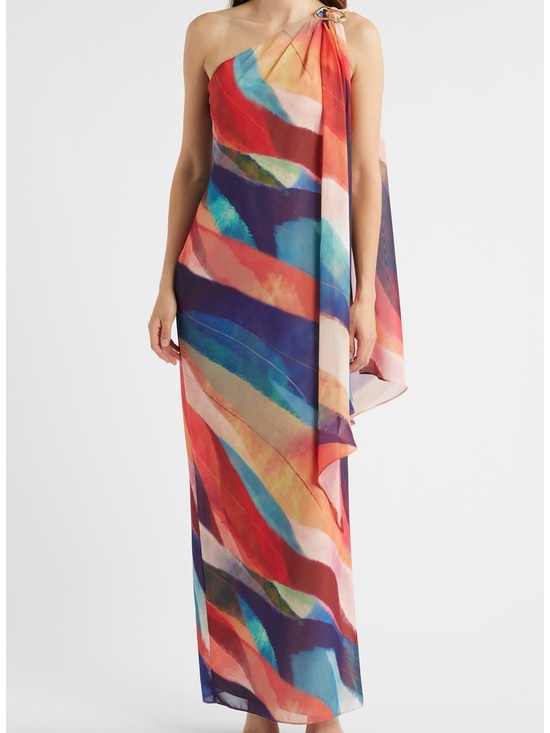 Vince Camuto Dresses & Skirts - VINCE CAMUTO Abstract Stripe One-Shoulder Chiffon Gown SZ 12